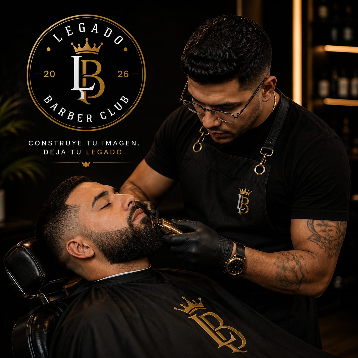 Barbero realizando un servicio de barba en Legado Barber Club